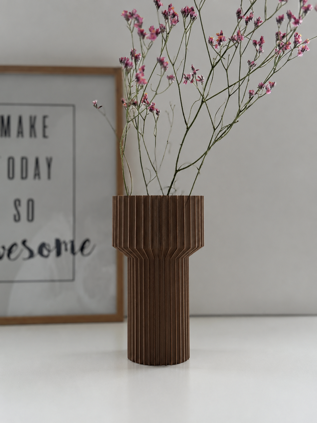 3D Baskı Modern Dekoratif Çiçek Vazosu - Minimal Silindir Tasarımlı Masaüstü Vazo, Ev ve Ofis Dekoru-Kahverengi