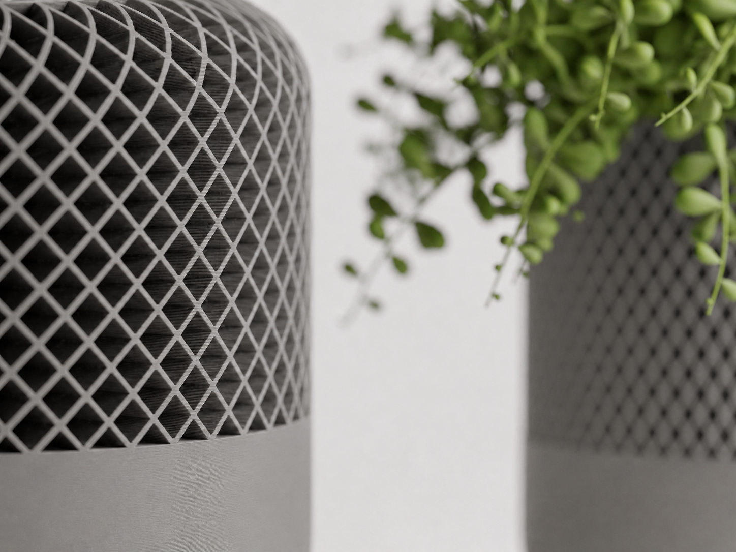 3D Baskı Modern File Desenli Dekoratif Saksı - Minimal Çiçek Saksısı, Ev ve Ofis Bitki Saksısı-Gri