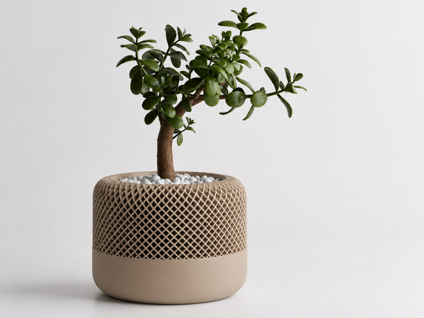 3D Baskı Modern File Desenli Dekoratif Saksı - Minimal Çiçek Saksısı, Ev ve Ofis Bitki Saksısı-Bej