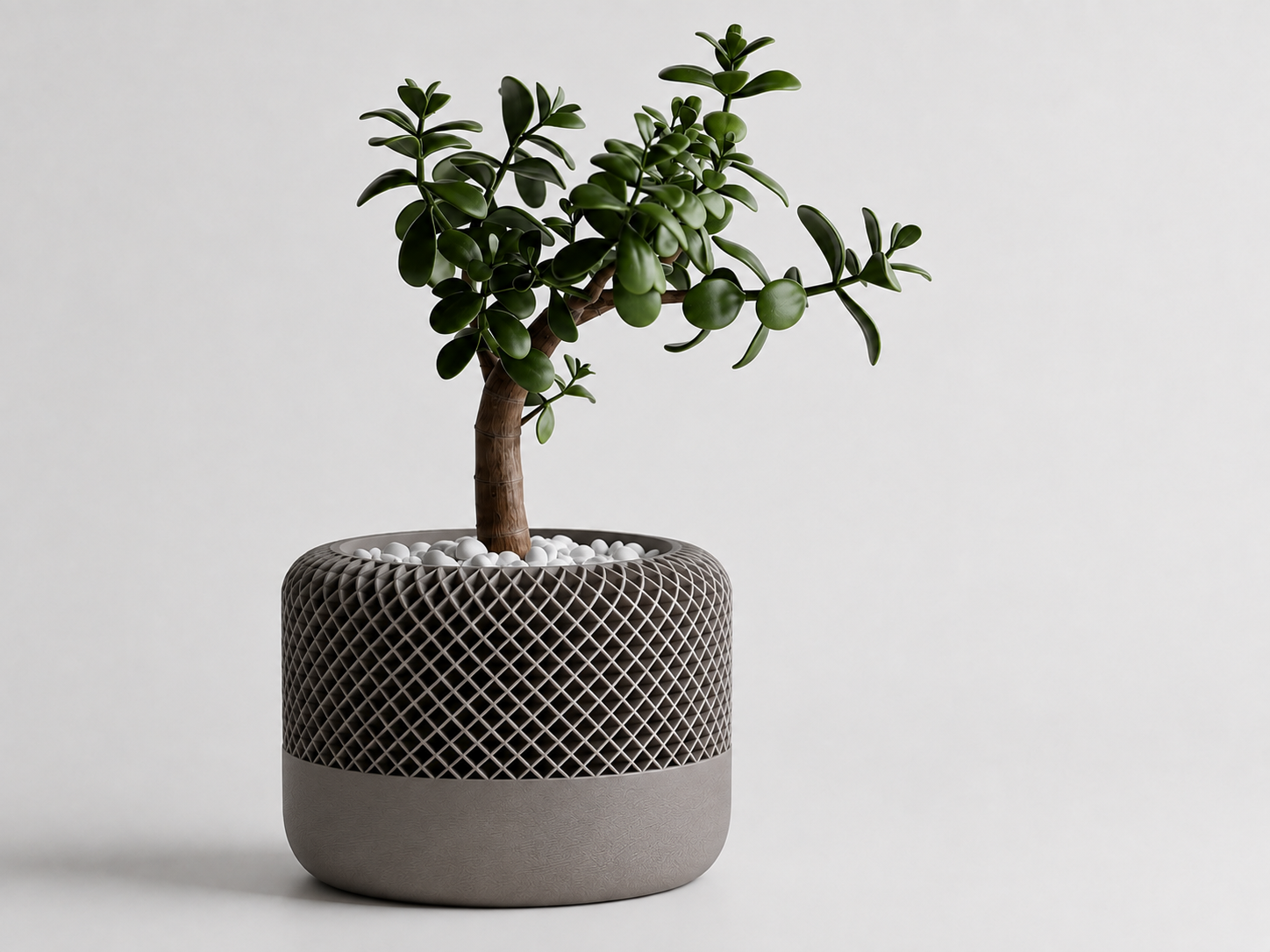 3D Baskı Modern File Desenli Dekoratif Saksı - Minimal Çiçek Saksısı, Ev ve Ofis Bitki Saksısı-Gri