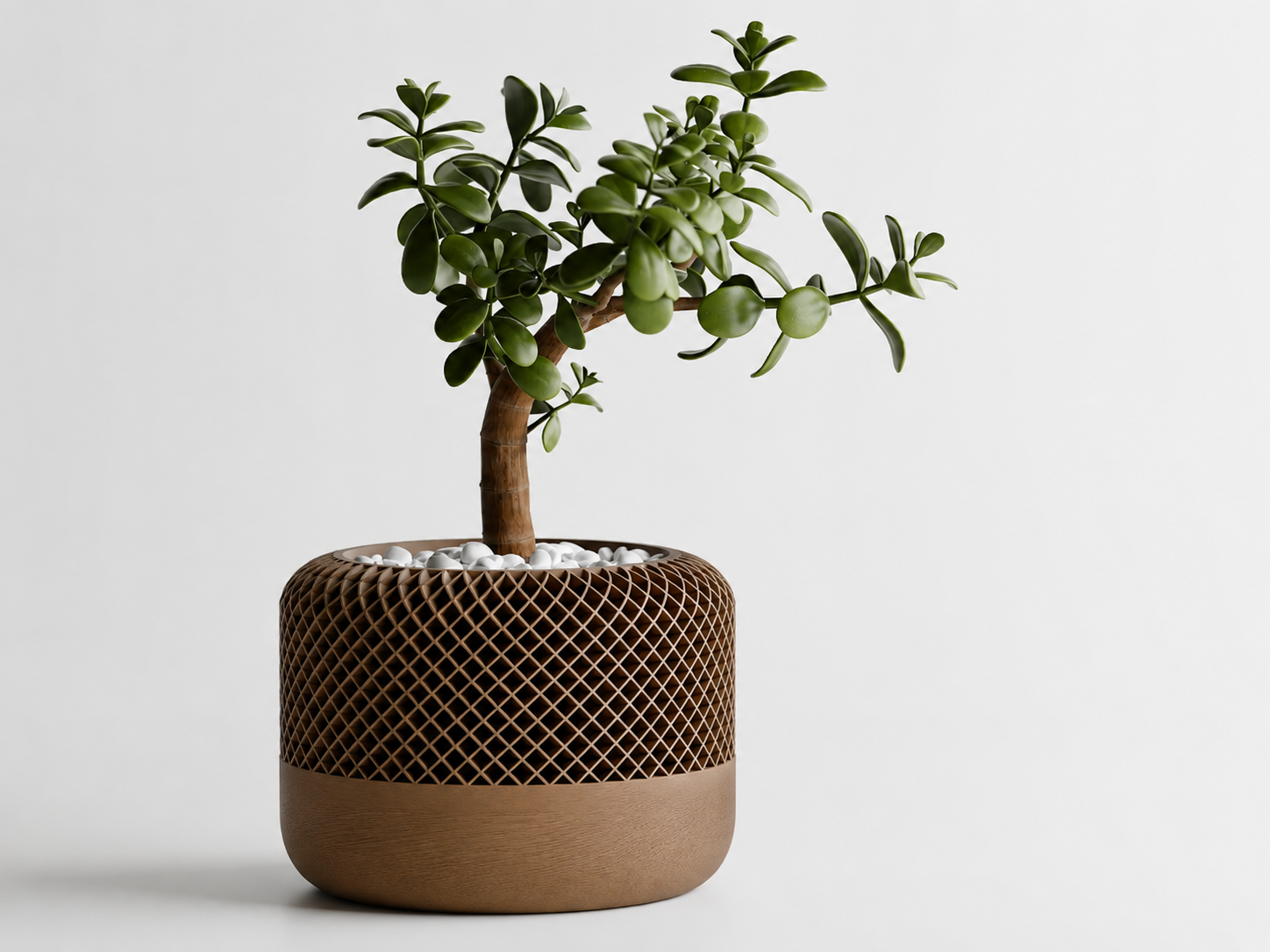 3D Baskı Modern File Desenli Dekoratif Saksı - Minimal Çiçek Saksısı, Ev ve Ofis Bitki Saksısı-Kahverengi