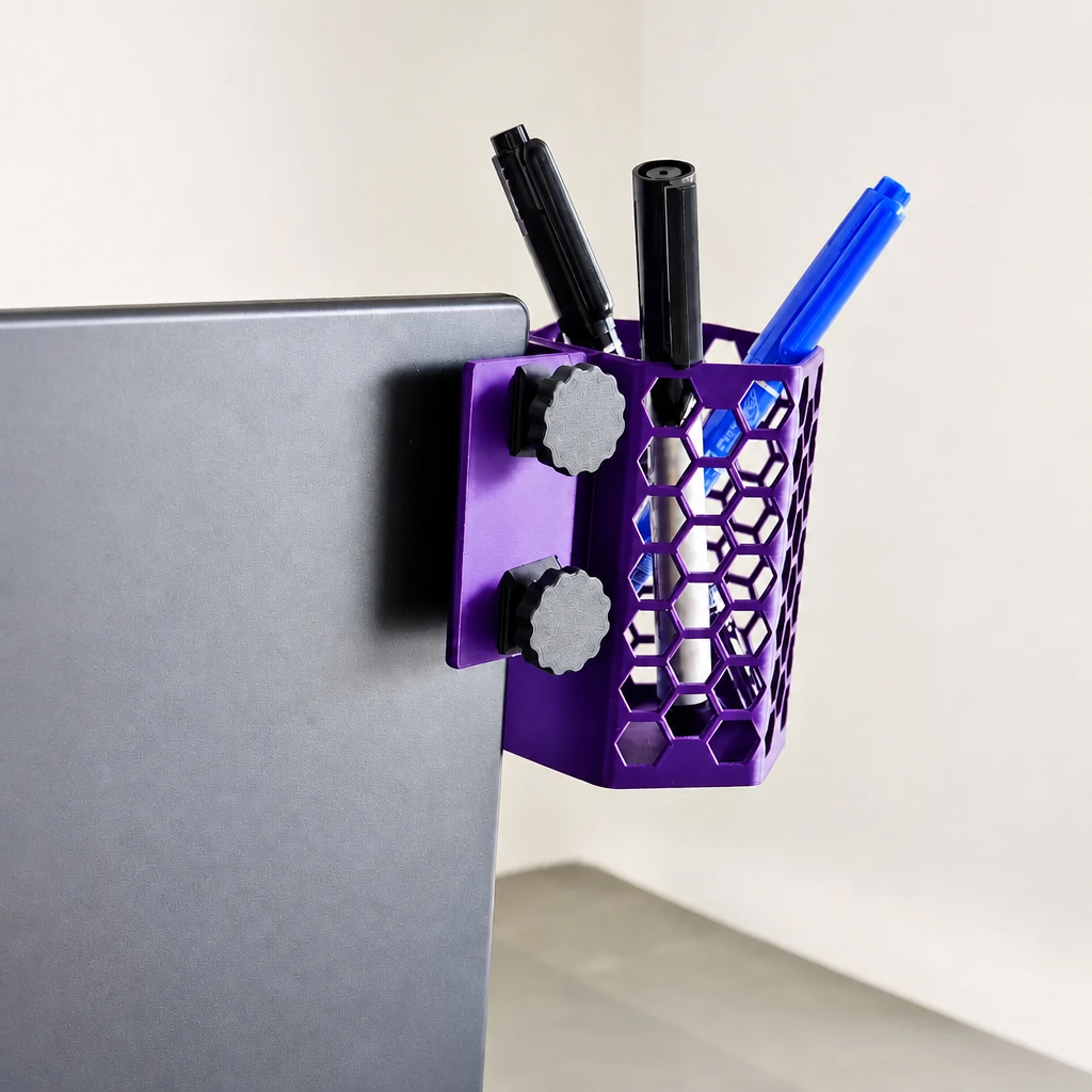 3D Baskı Monitor Kalemlik - Petek Desenli Laptop Kenar Altıgen Kalemlik-Mor