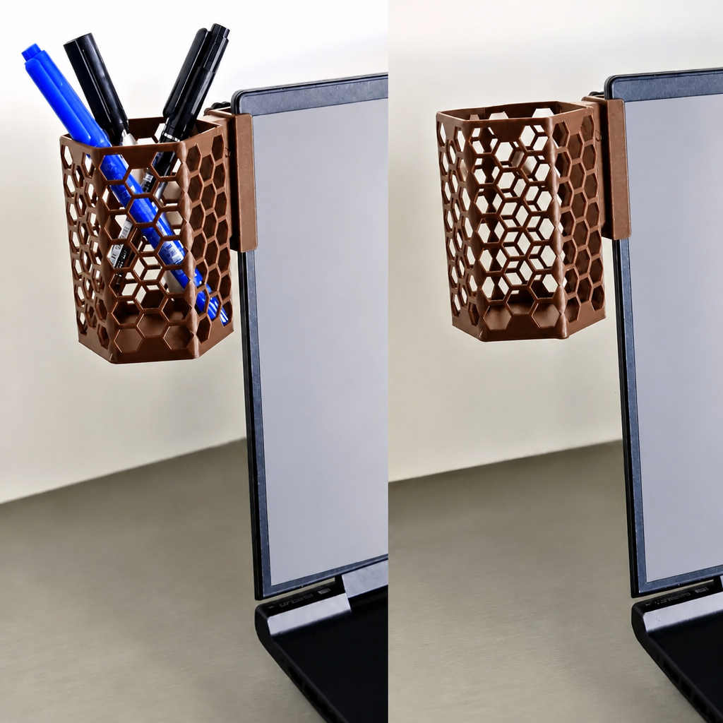 3D Baskı Monitor Kalemlik - Petek Desenli Laptop Kenar Altıgen Kalemlik-Kahverengi