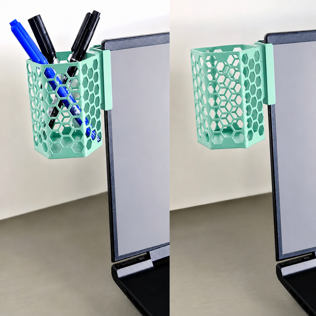 3D Baskı Monitor Kalemlik - Petek Desenli Laptop Kenar Altıgen Kalemlik-Mint
