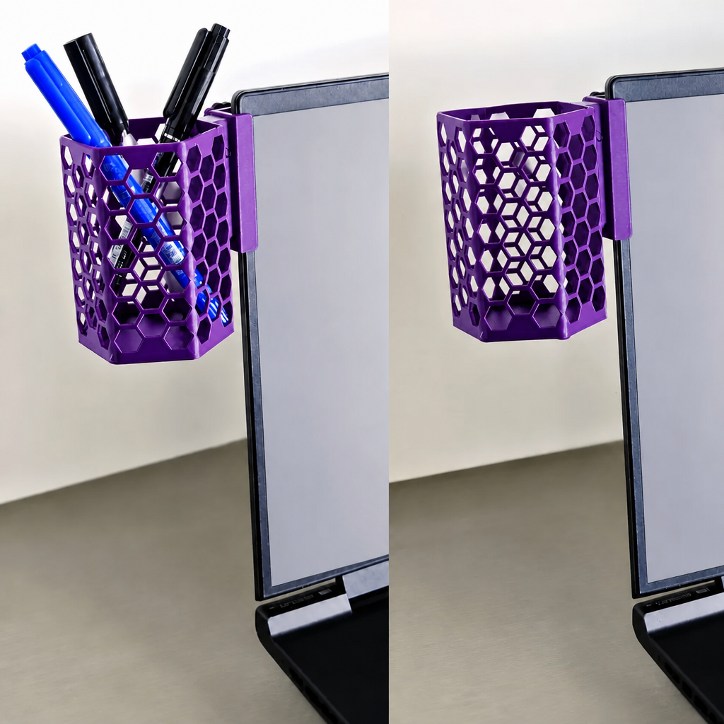 3D Baskı Monitor Kalemlik - Petek Desenli Laptop Kenar Altıgen Kalemlik-Mor