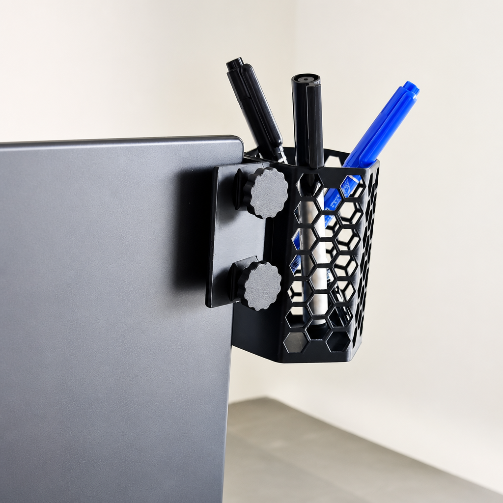 3D Baskı Monitor Kalemlik - Petek Desenli Laptop Kenar Altıgen Kalemlik-Siyah
