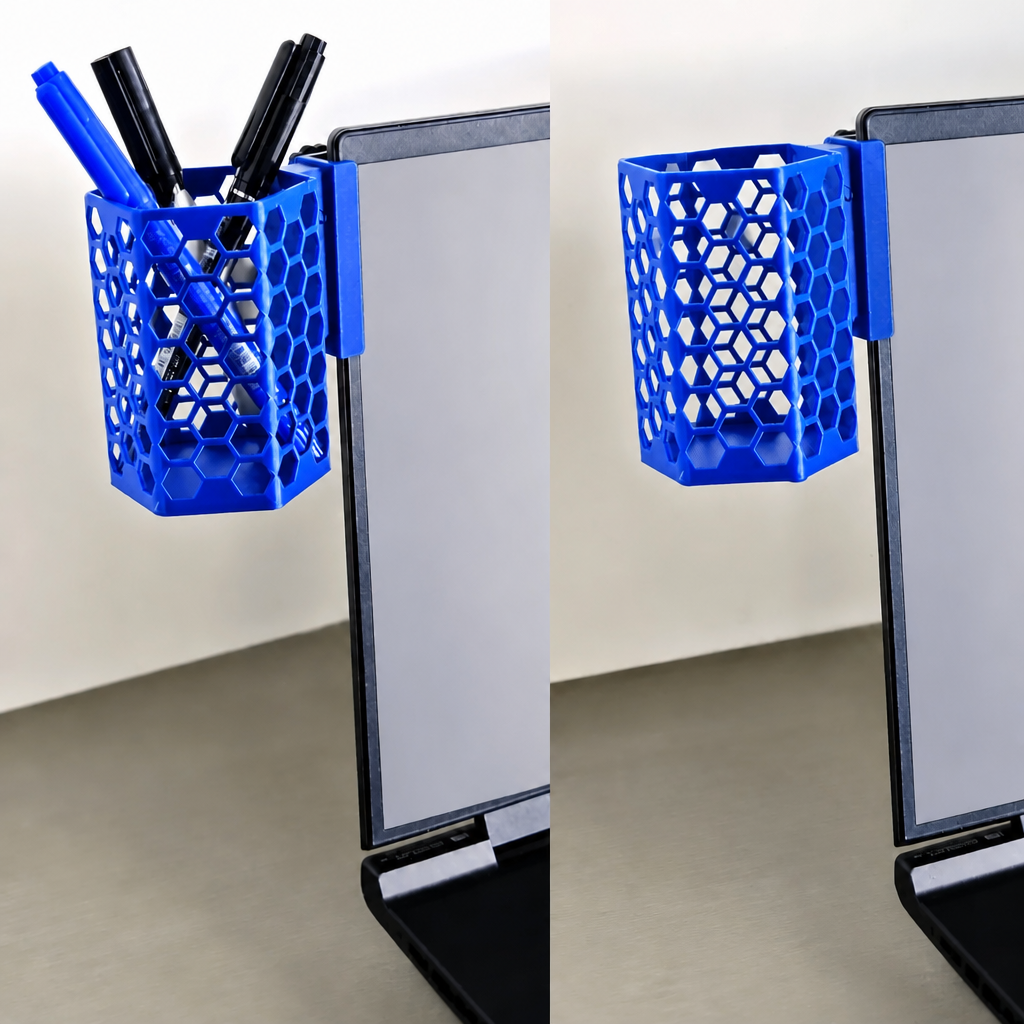3D Baskı Monitor Kalemlik - Petek Desenli Laptop Kenar Altıgen Kalemlik-Mavi