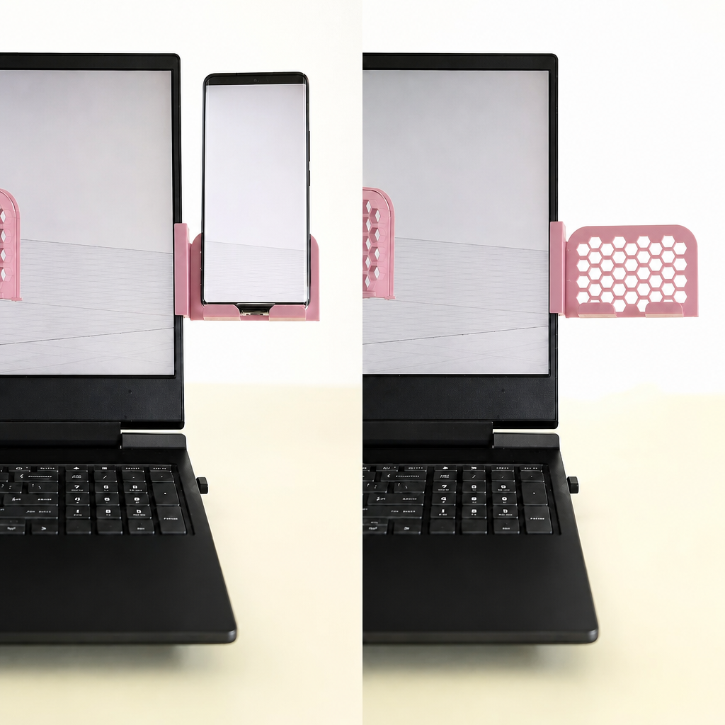 3D Baskı Monitor Telefon Tutucu - Petek Desenli Laptop Kenar Telefon Tutucu-Pembe