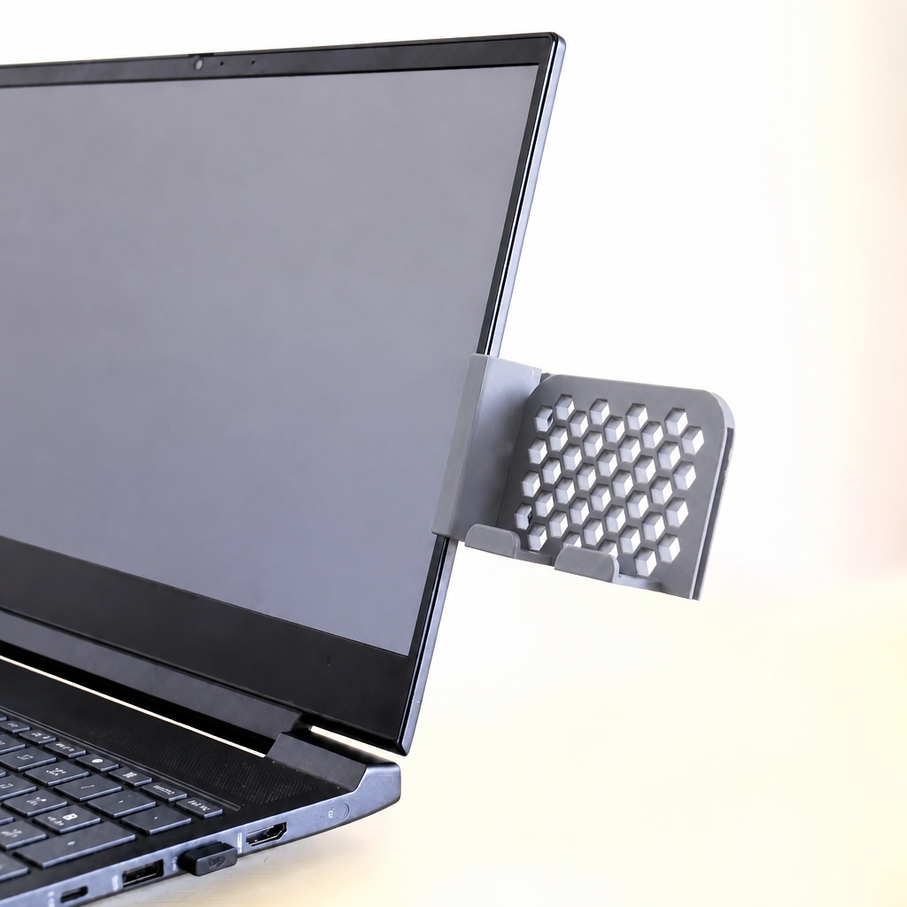 3D Baskı Monitor Telefon Tutucu - Petek Desenli Laptop Kenar Telefon Tutucu-Gri