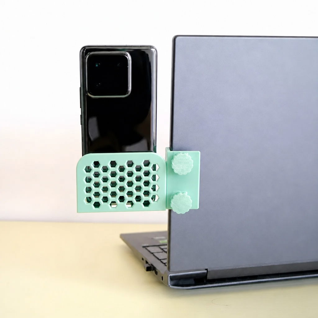 3D Baskı Monitor Telefon Tutucu - Petek Desenli Laptop Kenar Telefon Tutucu-Mint