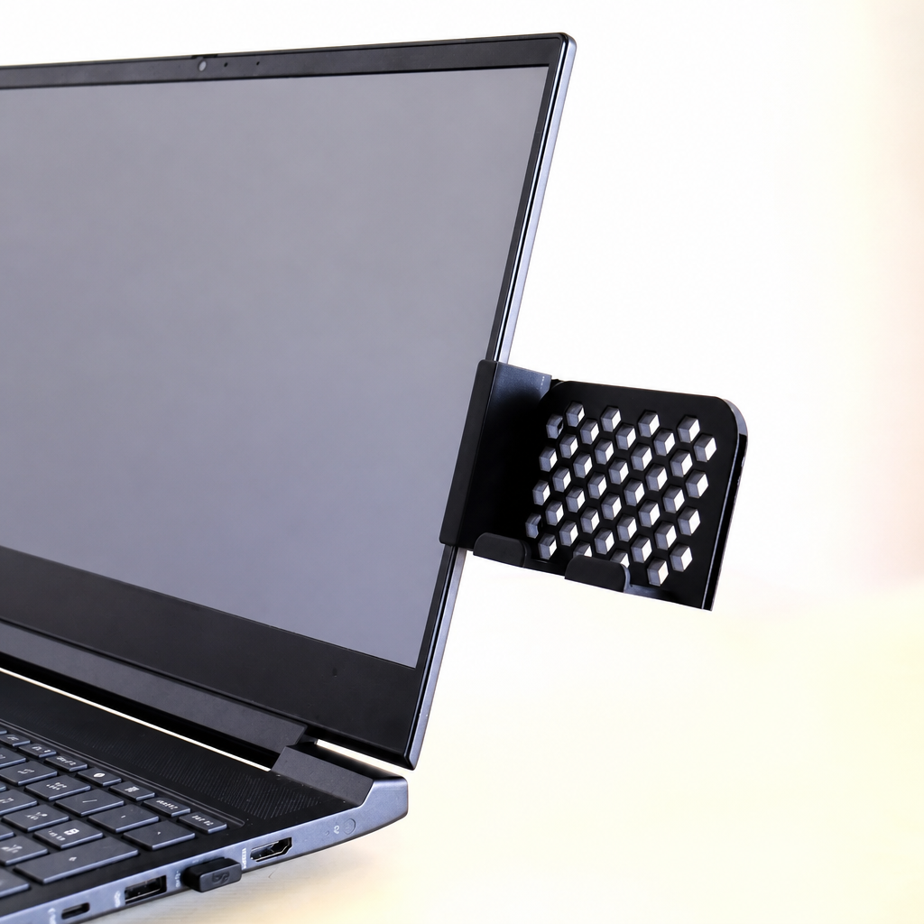 3D Baskı Monitor Telefon Tutucu - Petek Desenli Laptop Kenar Telefon Tutucu-Siyah