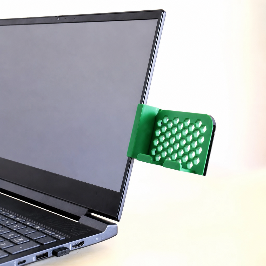 3D Baskı Monitor Telefon Tutucu - Petek Desenli Laptop Kenar Telefon Tutucu-Yeşil