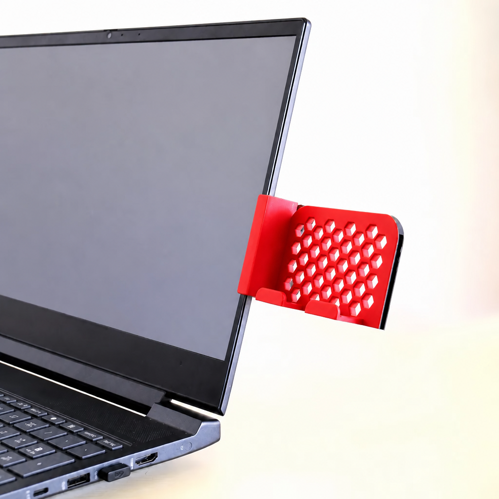 3D Baskı Monitor Telefon Tutucu - Petek Desenli Laptop Kenar Telefon Tutucu-Kırmızı