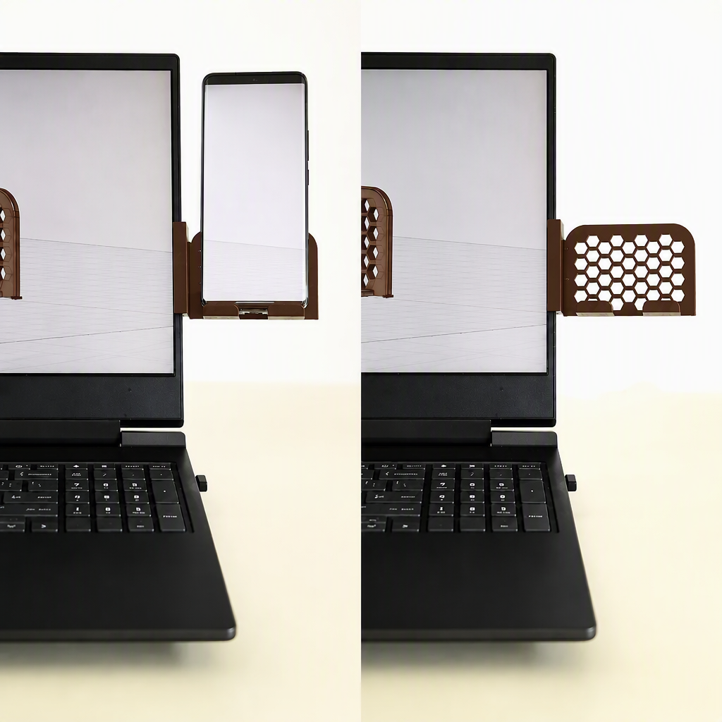 3D Baskı Monitor Telefon Tutucu - Petek Desenli Laptop Kenar Telefon Tutucu-Kahverengi