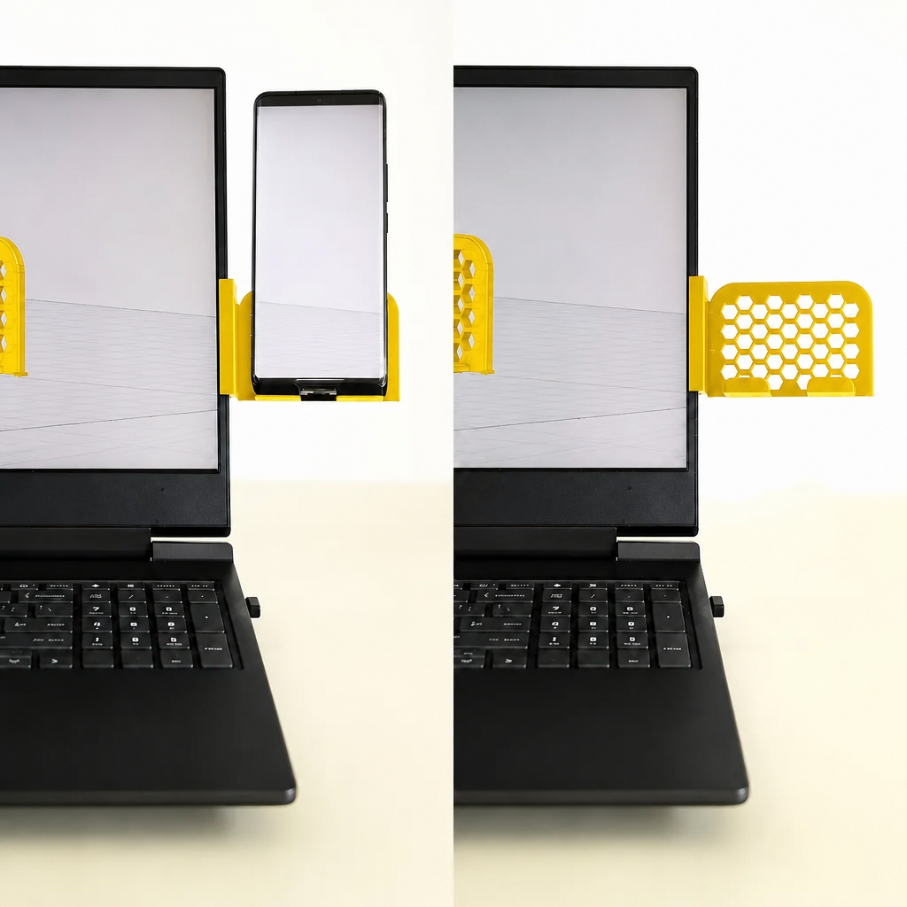 3D Baskı Monitor Telefon Tutucu - Petek Desenli Laptop Kenar Telefon Tutucu-Sarı