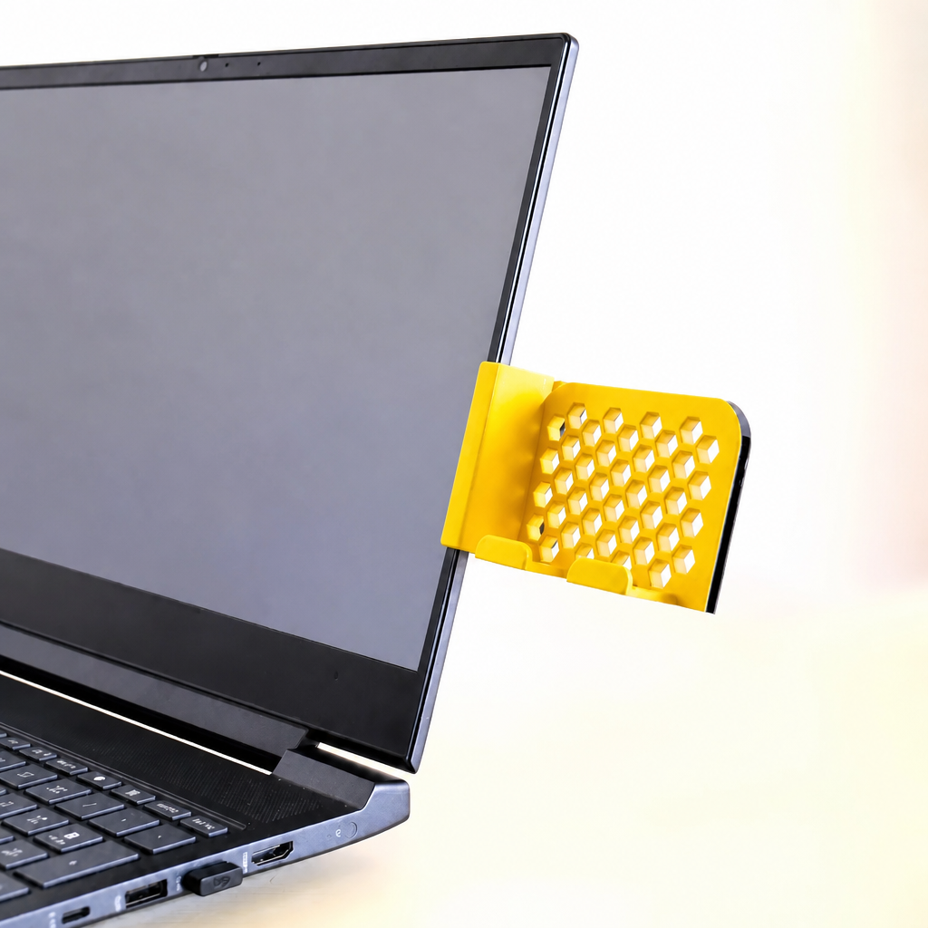 3D Baskı Monitor Telefon Tutucu - Petek Desenli Laptop Kenar Telefon Tutucu-Sarı