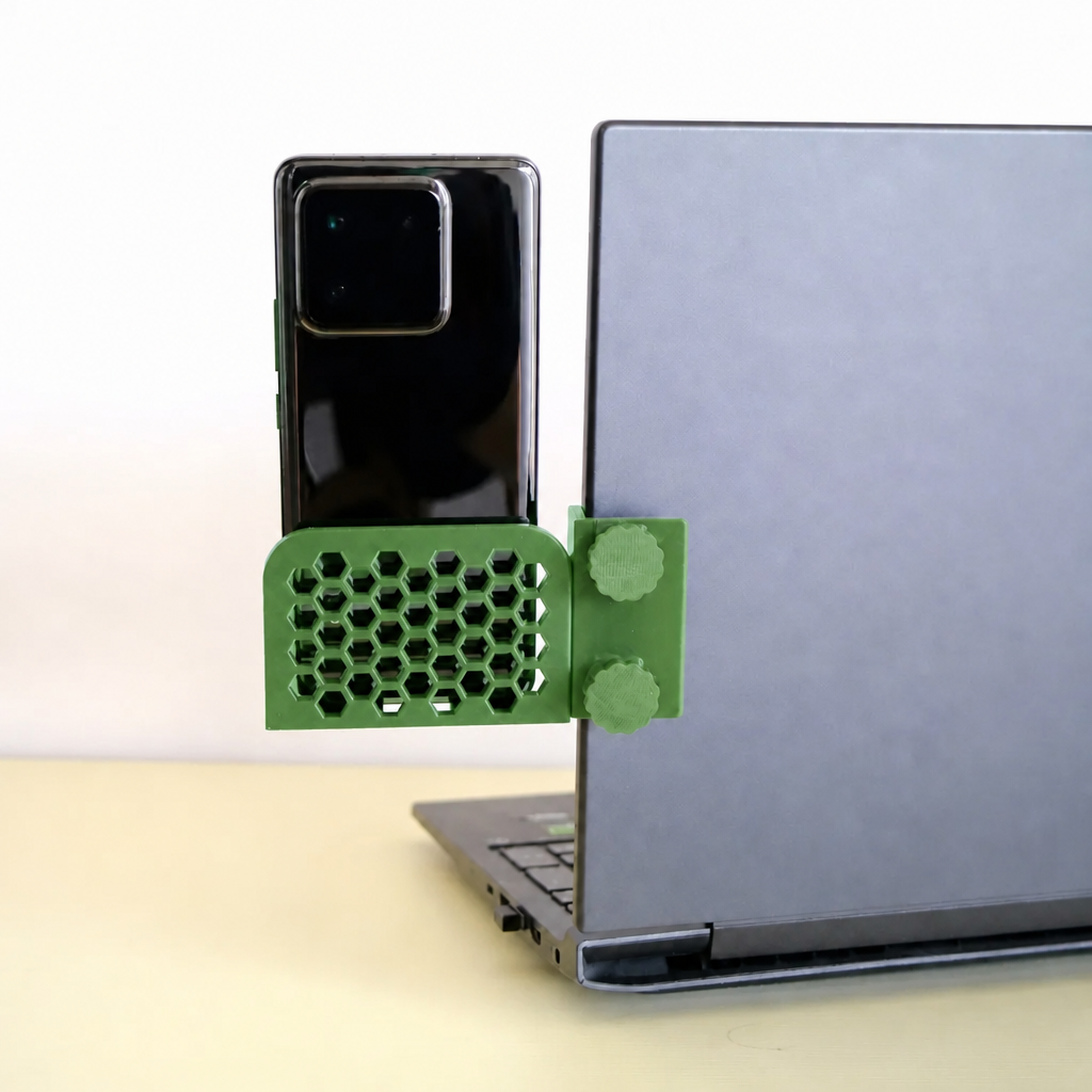 3D Baskı Monitor Telefon Tutucu - Petek Desenli Laptop Kenar Telefon Tutucu-Yeşil