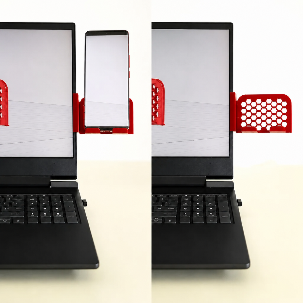 3D Baskı Monitor Telefon Tutucu - Petek Desenli Laptop Kenar Telefon Tutucu-Kırmızı