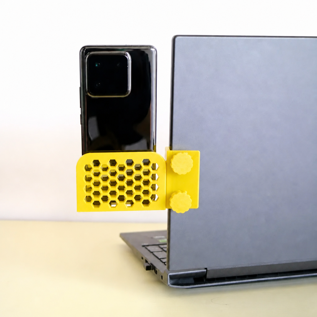 3D Baskı Monitor Telefon Tutucu - Petek Desenli Laptop Kenar Telefon Tutucu-Sarı