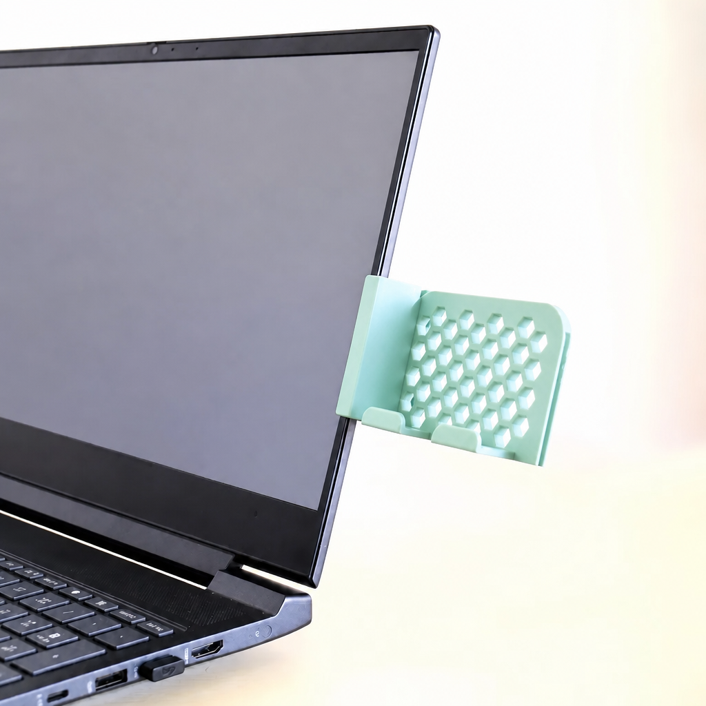 3D Baskı Monitor Telefon Tutucu - Petek Desenli Laptop Kenar Telefon Tutucu-Mint