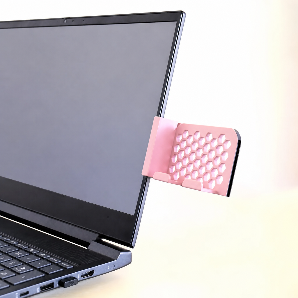 3D Baskı Monitor Telefon Tutucu - Petek Desenli Laptop Kenar Telefon Tutucu-Pembe