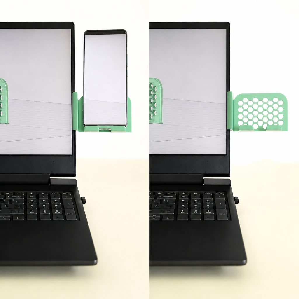 3D Baskı Monitor Telefon Tutucu - Petek Desenli Laptop Kenar Telefon Tutucu-Mint