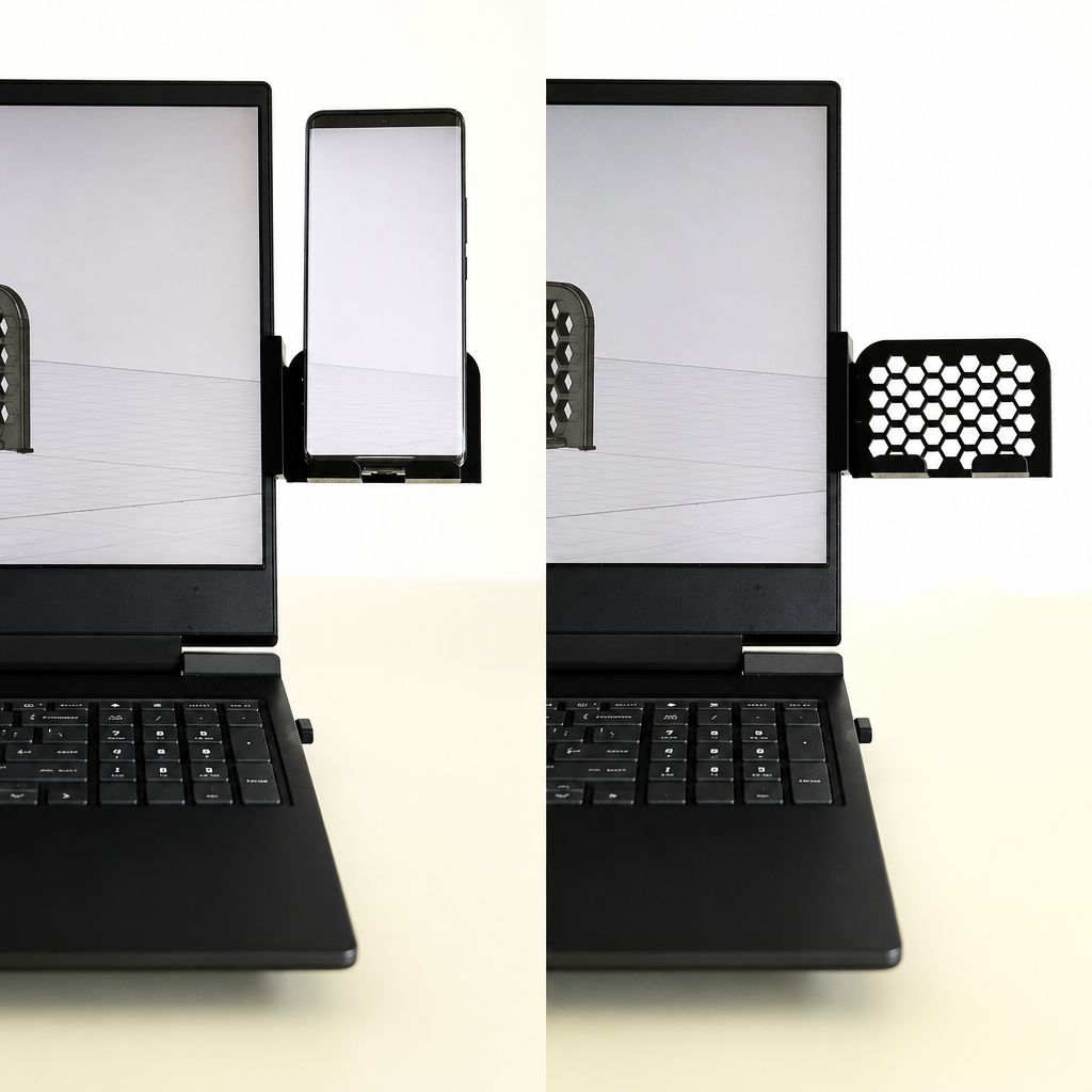 3D Baskı Monitor Telefon Tutucu - Petek Desenli Laptop Kenar Telefon Tutucu-Siyah