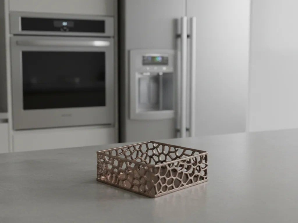 3D Baskı Organik Desenli Peçetelik Kokteyl Peçete Tutucu 12,5x12,5 cm Delikli Peçete Standı - Bakır