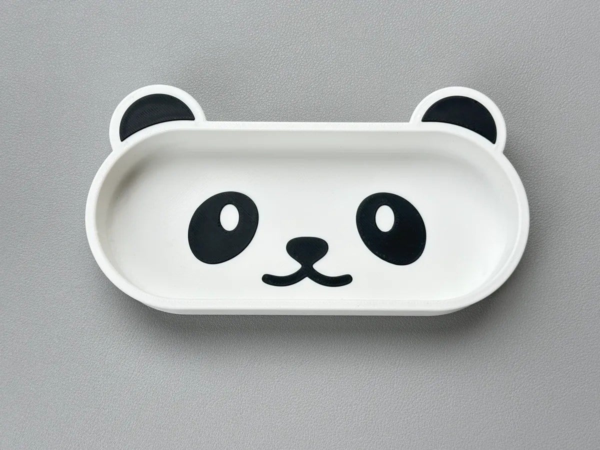 3D Baskı Panda Gözlük Tepsisi Sevimli Masaüstü Gözlük Tutucu ve Kalemlik Tepsisi Beyaz Siyah
