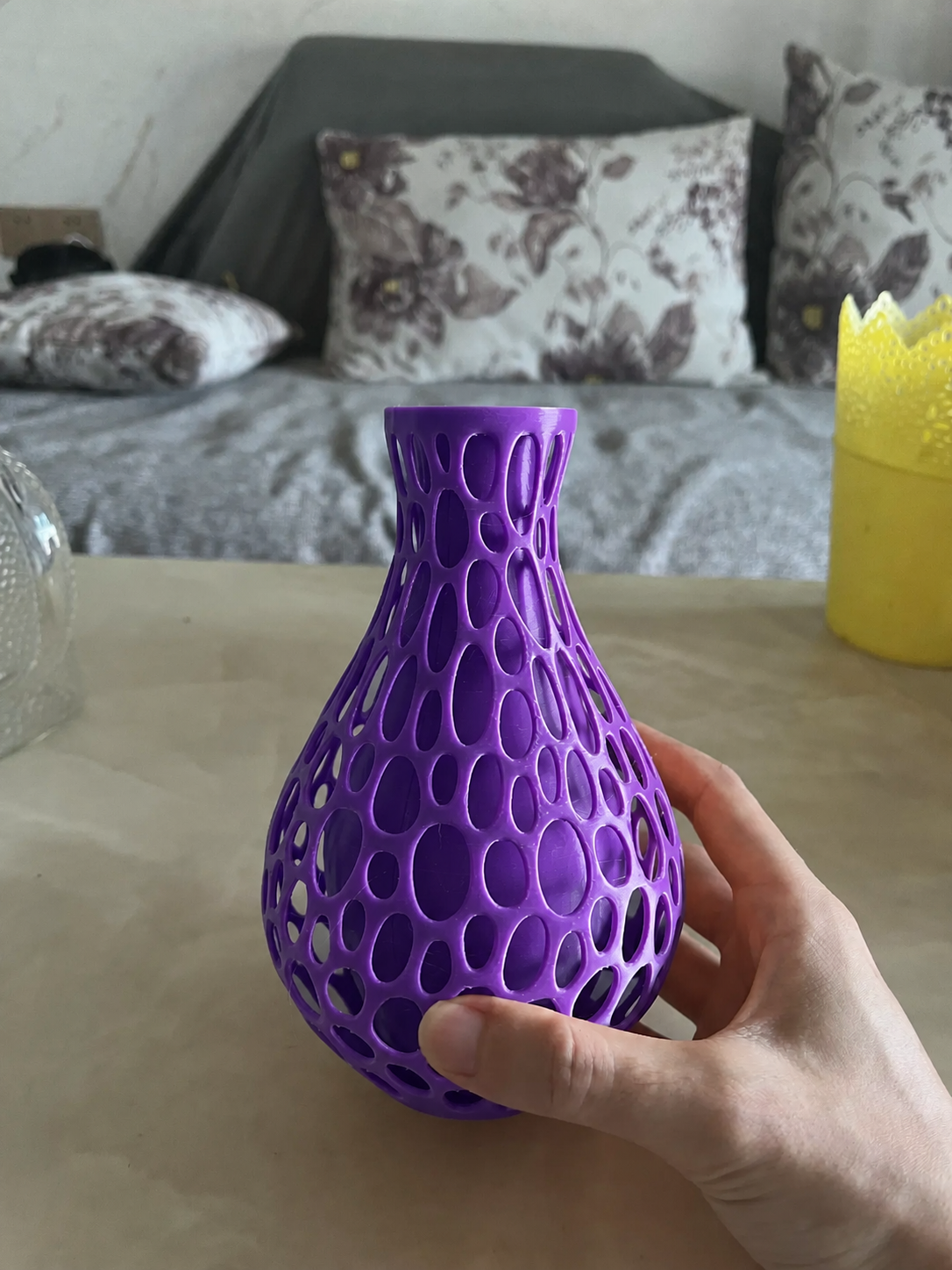 3D Baskı Petek Dokulu Vazo - Delikli Dekoratif Vazo-Mor