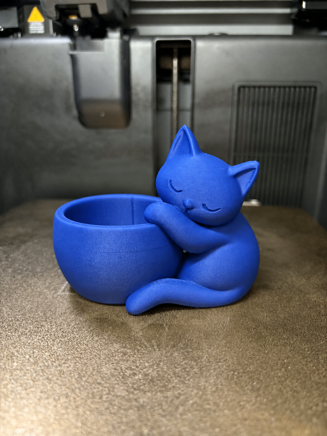 3D Baskı Sarılan Kedi Saksı - Sevimli Dekoratif Saksı - Mavi