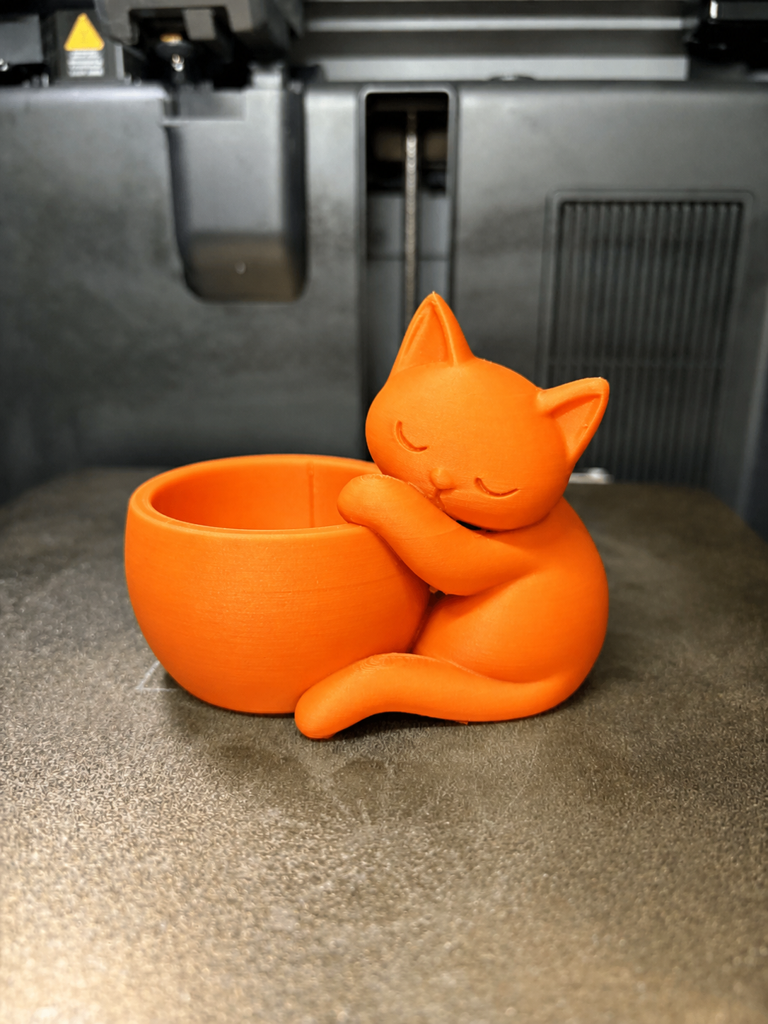 3D Baskı Sarılan Kedi Saksı - Sevimli Dekoratif Saksı - Turuncu