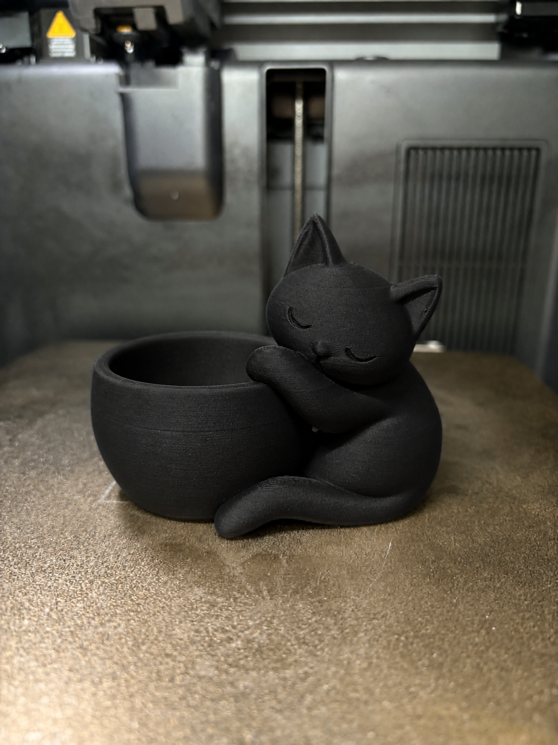 3D Baskı Sarılan Kedi Saksı - Sevimli Dekoratif Saksı - Siyah