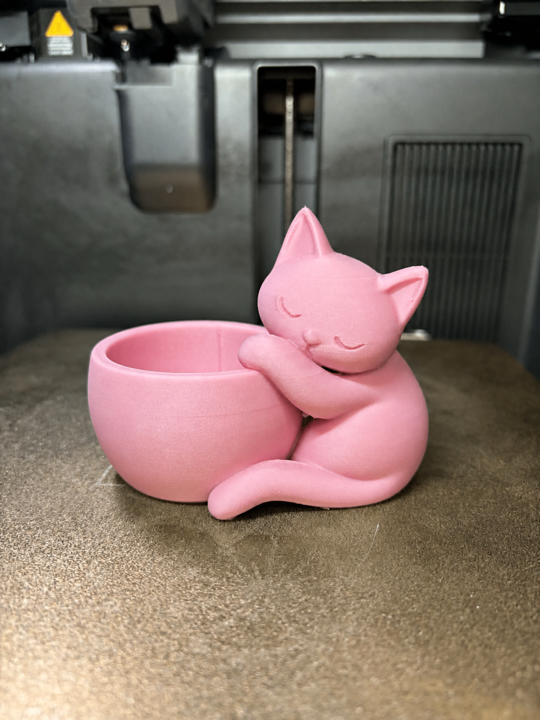 3D Baskı Sarılan Kedi Saksı - Sevimli Dekoratif Saksı - Pembe