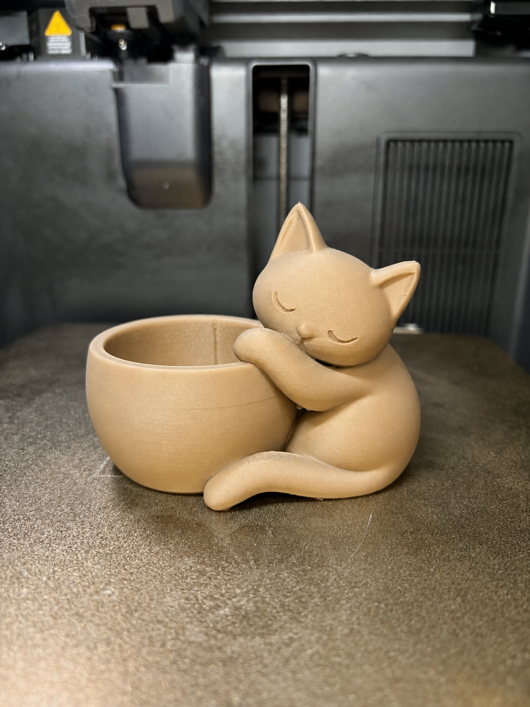 3D Baskı Sarılan Kedi Saksı - Sevimli Dekoratif Saksı - Bej