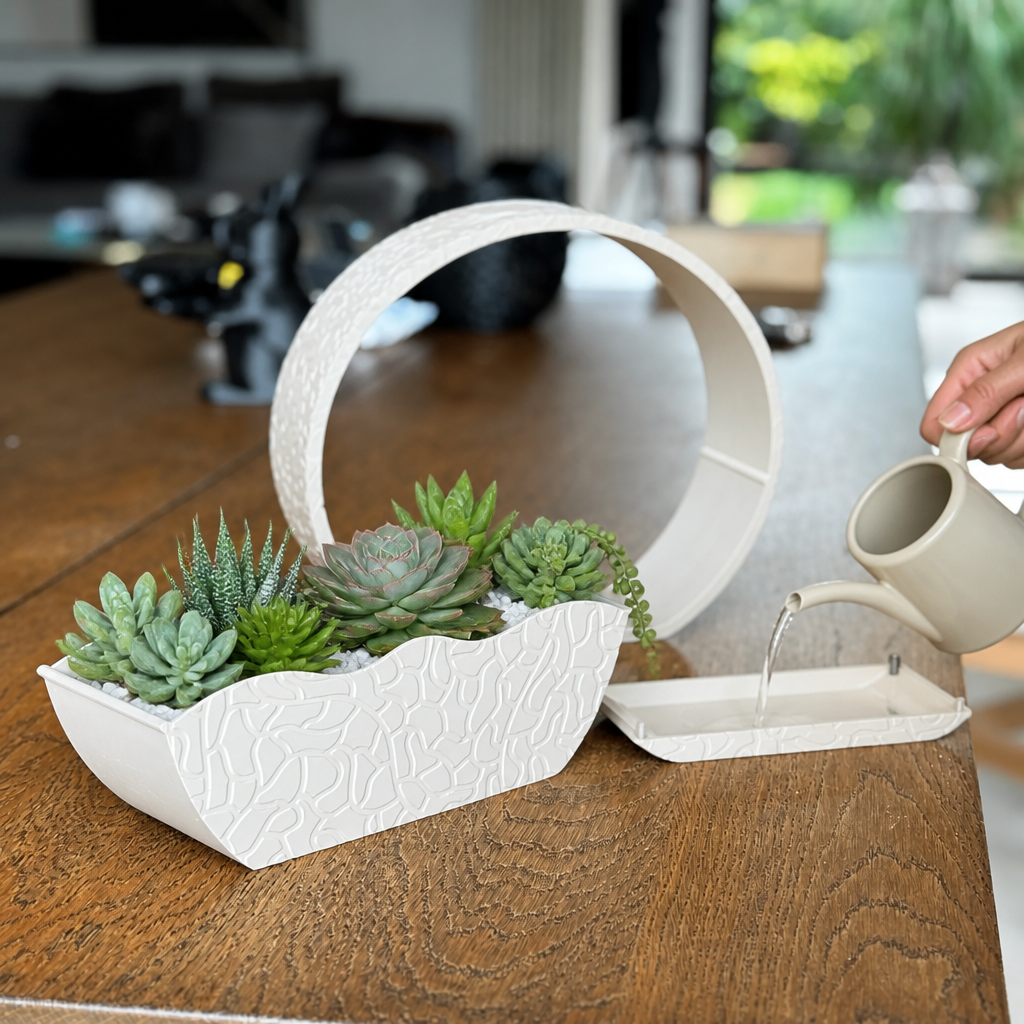 3D Baskı Self-Watering Planter - Kendi Kendini Sulayan Saksı-Beyaz