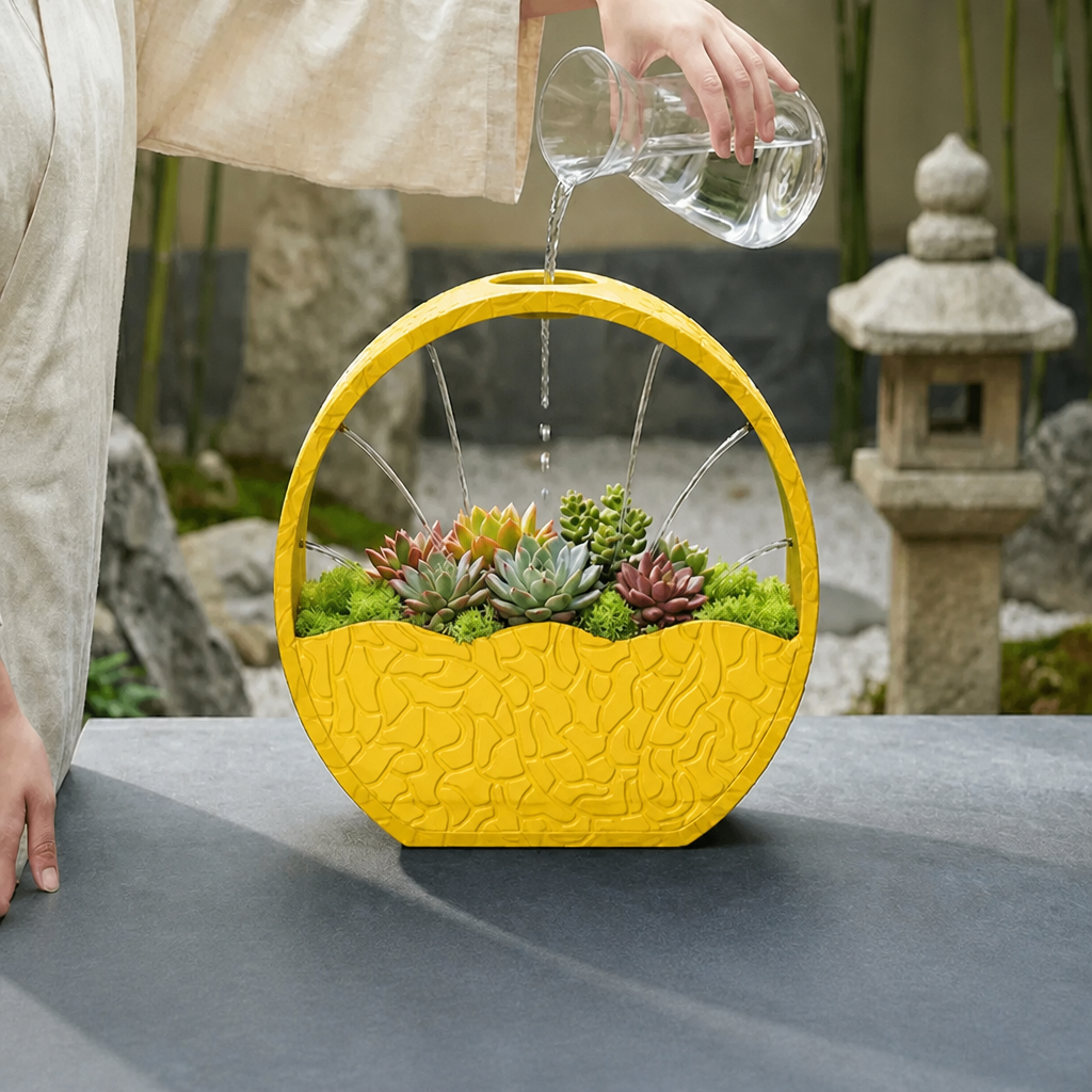 3D Baskı Self-Watering Planter - Kendi Kendini Sulayan Saksı-Sarı