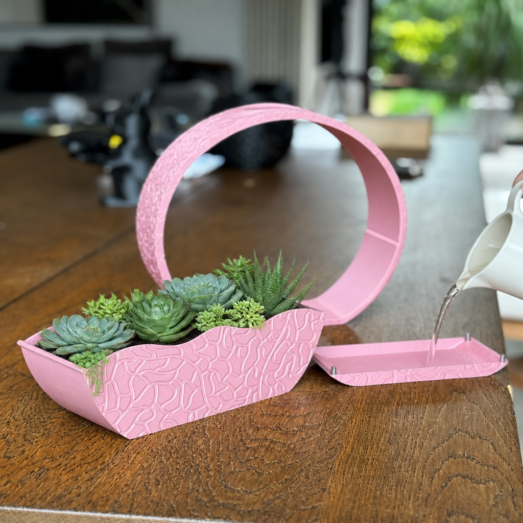 3D Baskı Self-Watering Planter - Kendi Kendini Sulayan Saksı-Pembe