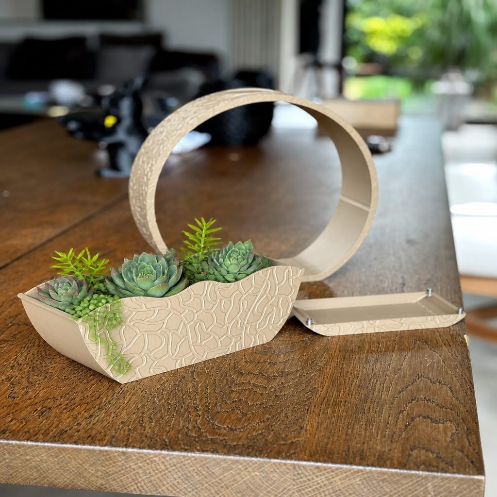 3D Baskı Self-Watering Planter - Kendi Kendini Sulayan Saksı-Bej