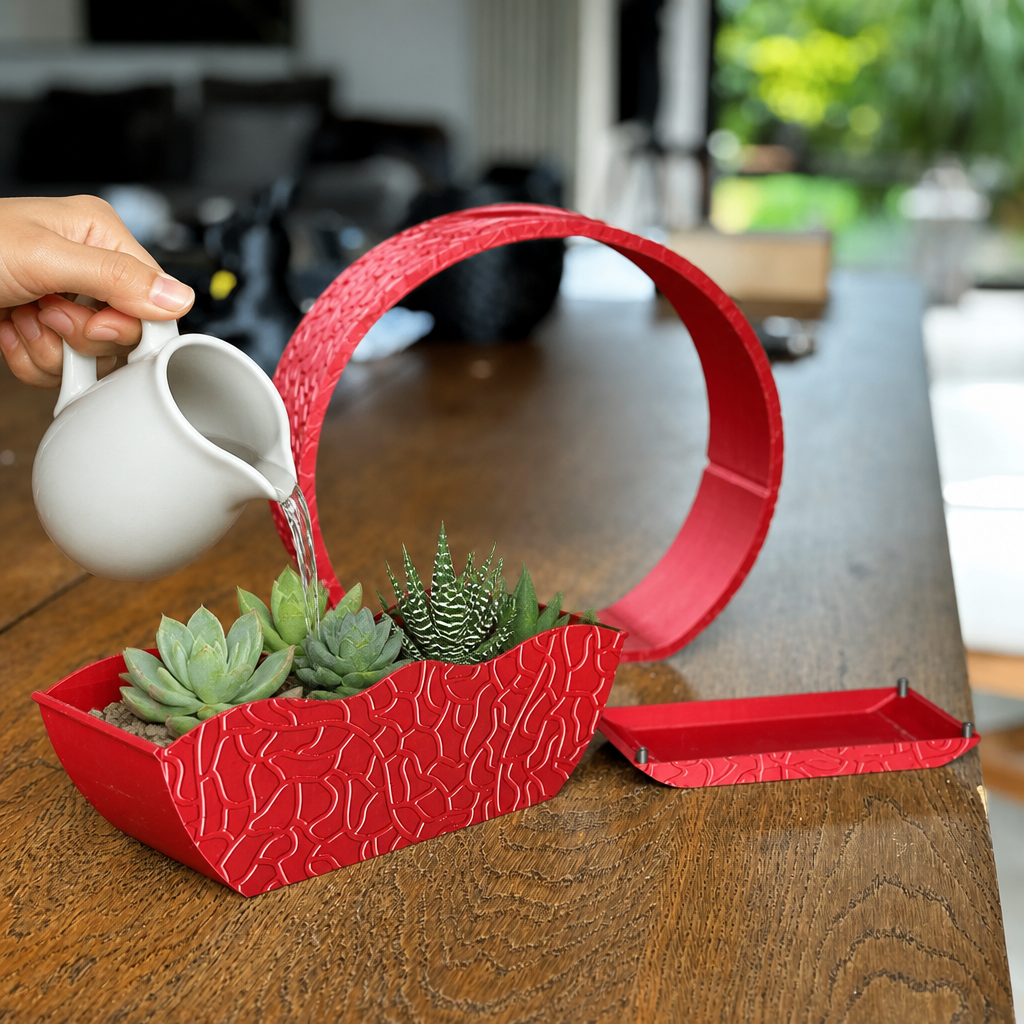 3D Baskı Self-Watering Planter - Kendi Kendini Sulayan Saksı-Kırmızı