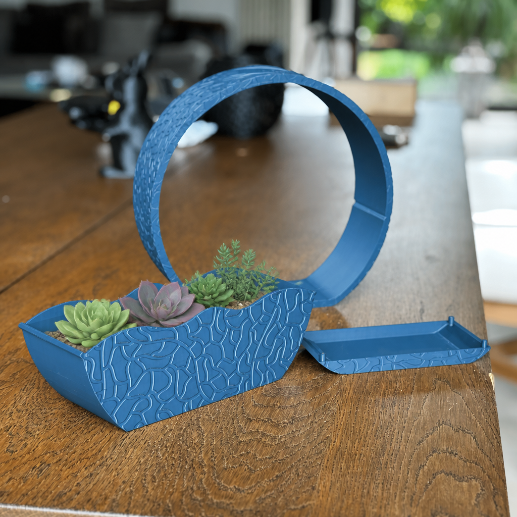 3D Baskı Self-Watering Planter - Kendi Kendini Sulayan Saksı-Mavi