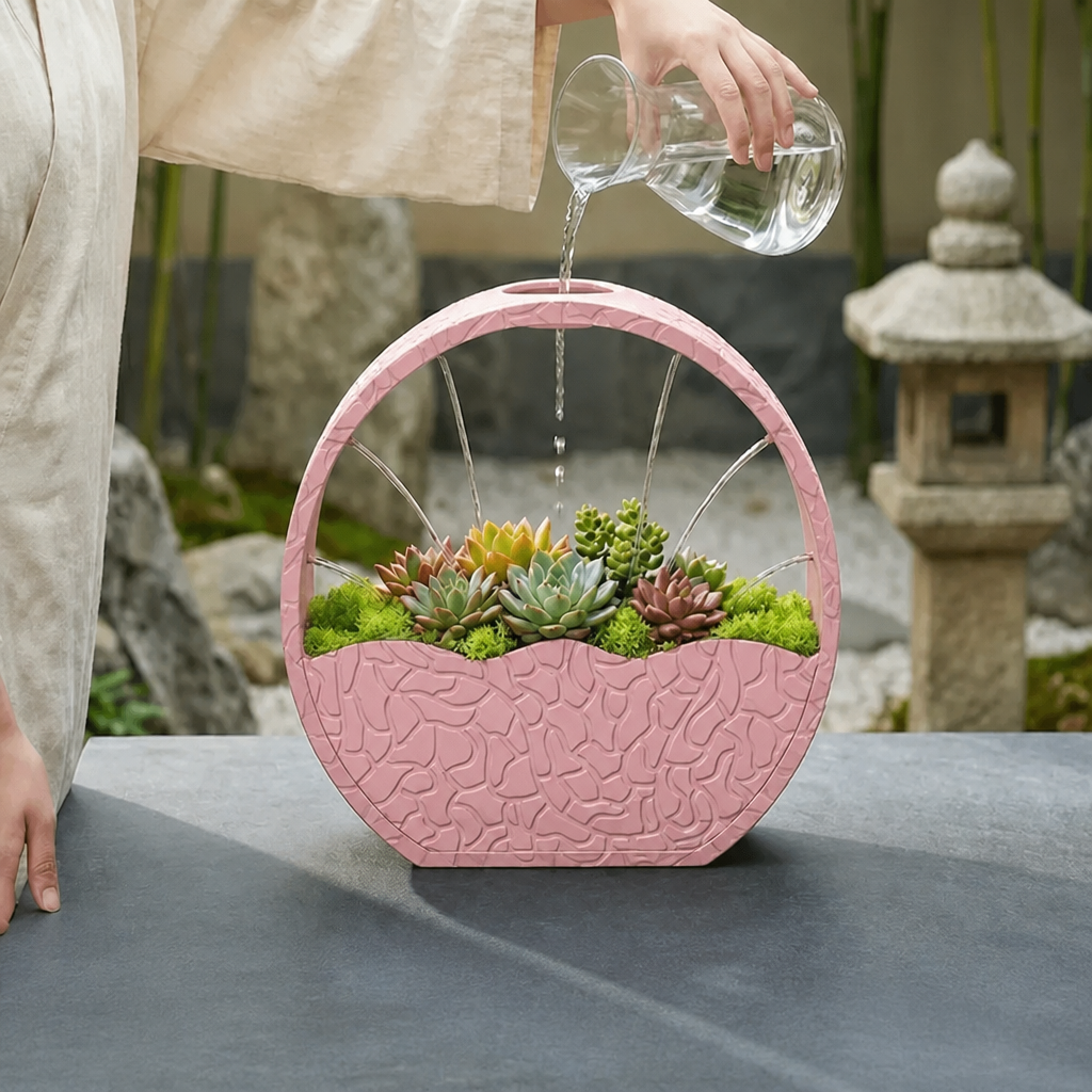 3D Baskı Self-Watering Planter - Kendi Kendini Sulayan Saksı-Pembe