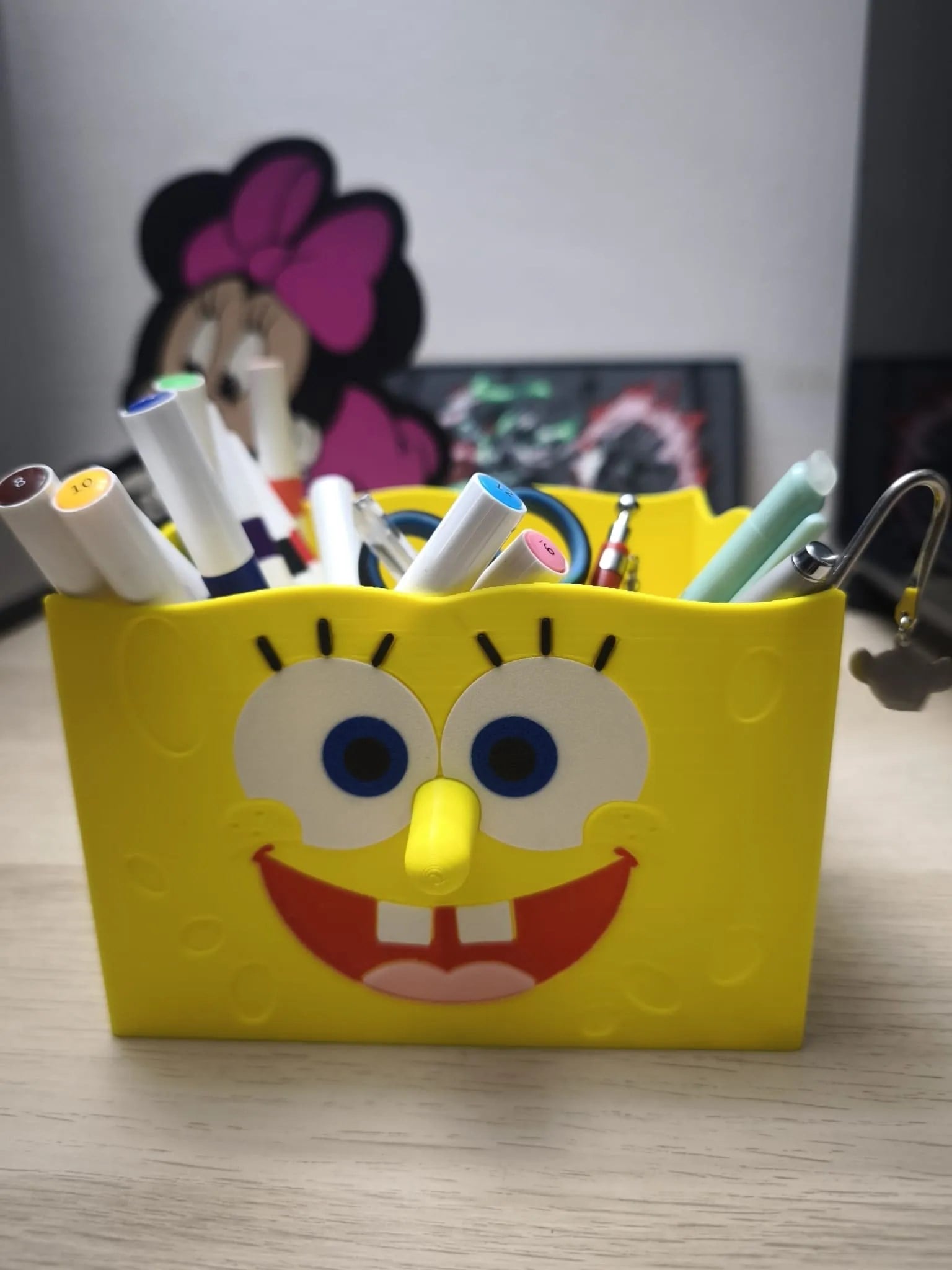 3D Baskı Sevimli Kare Deniz Süngeri Figürlü Kalemlik - Masaüstü Organizer