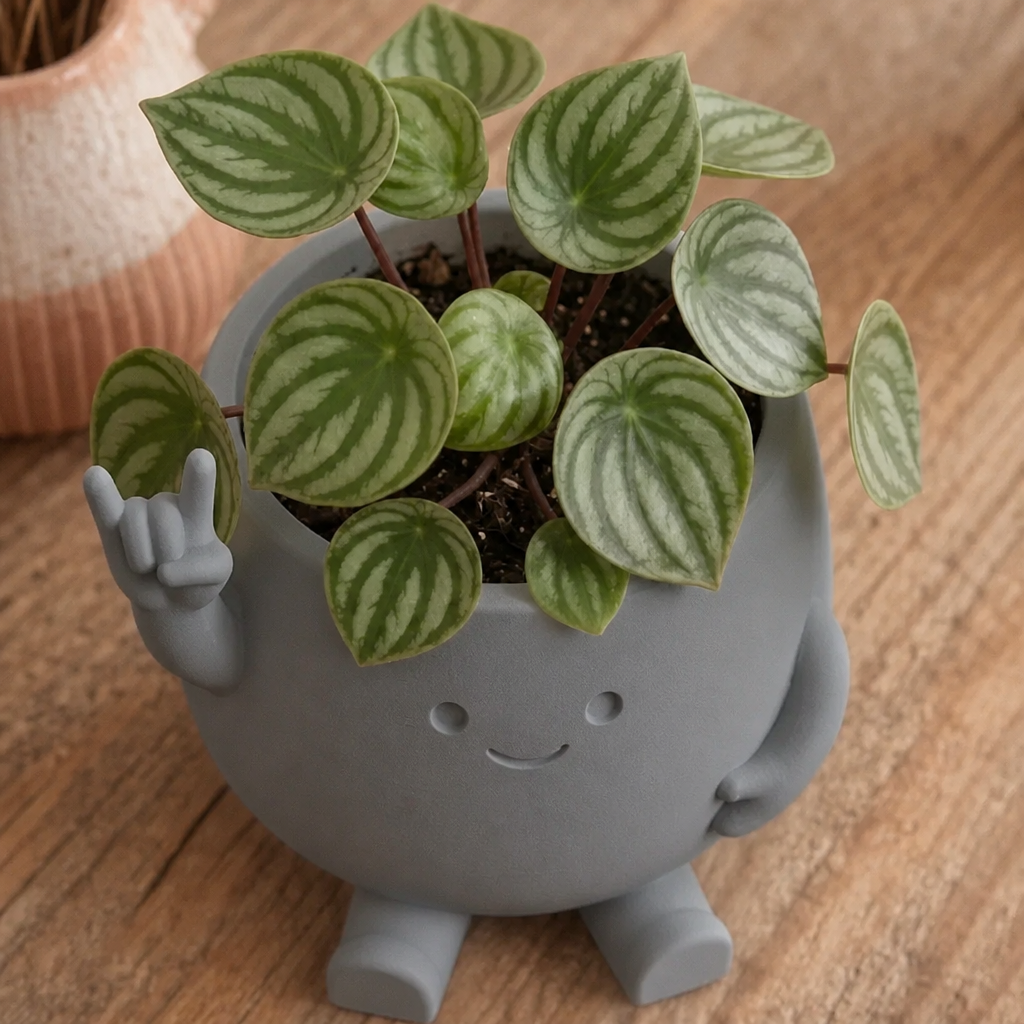 3D Baskı Smiley Face Planter - Gülümseyen Karakterli Saksı-Gri
