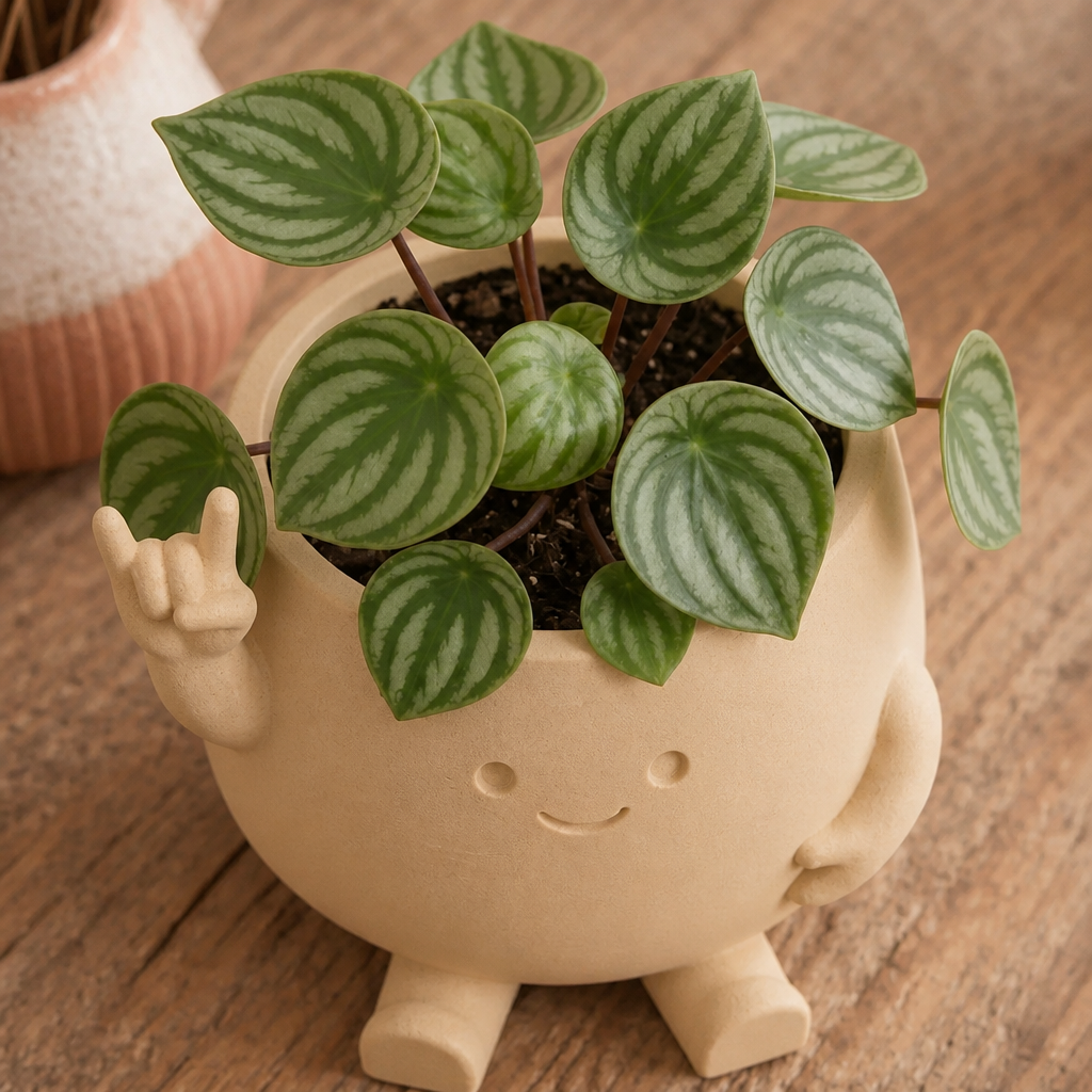 3D Baskı Smiley Face Planter - Gülümseyen Karakterli Saksı-Bej