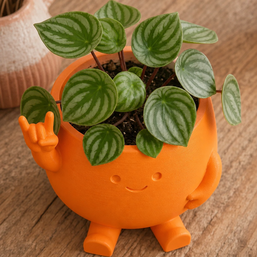 3D Baskı Smiley Face Planter - Gülümseyen Karakterli Saksı-Turuncu