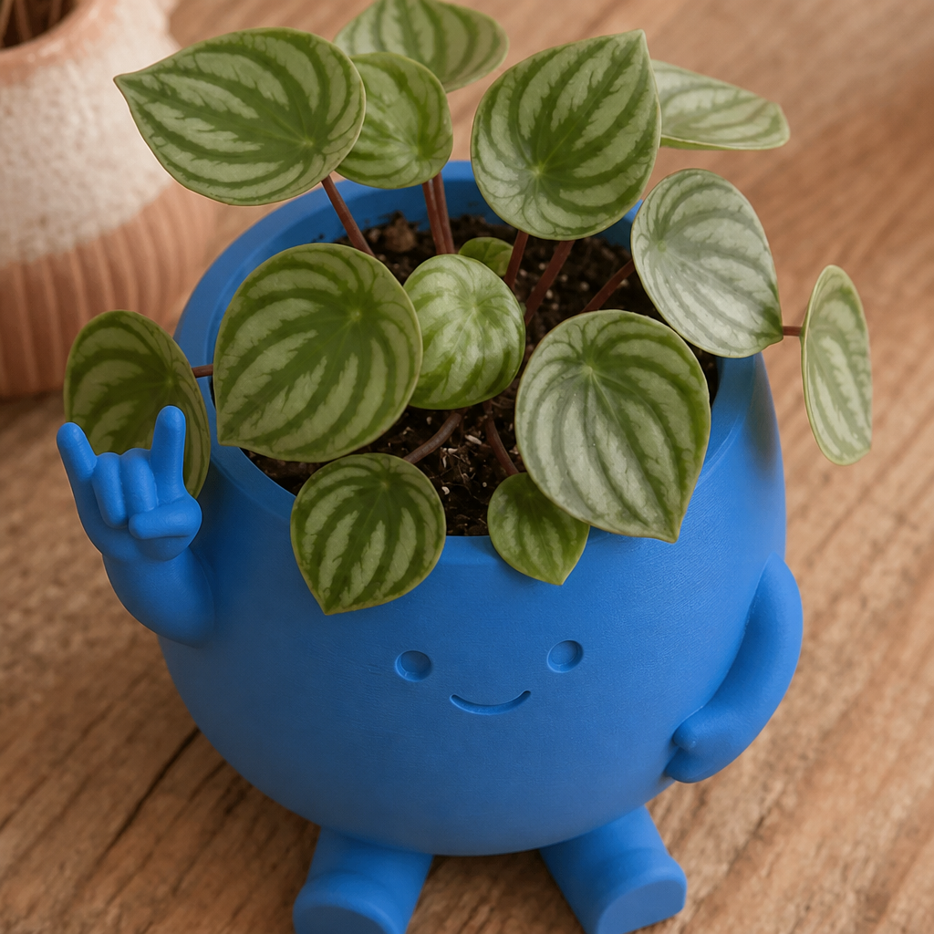 3D Baskı Smiley Face Planter - Gülümseyen Karakterli Saksı-Mavi