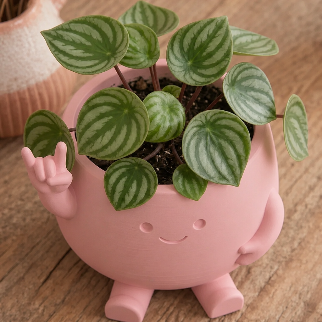 3D Baskı Smiley Face Planter - Gülümseyen Karakterli Saksı-Pembe