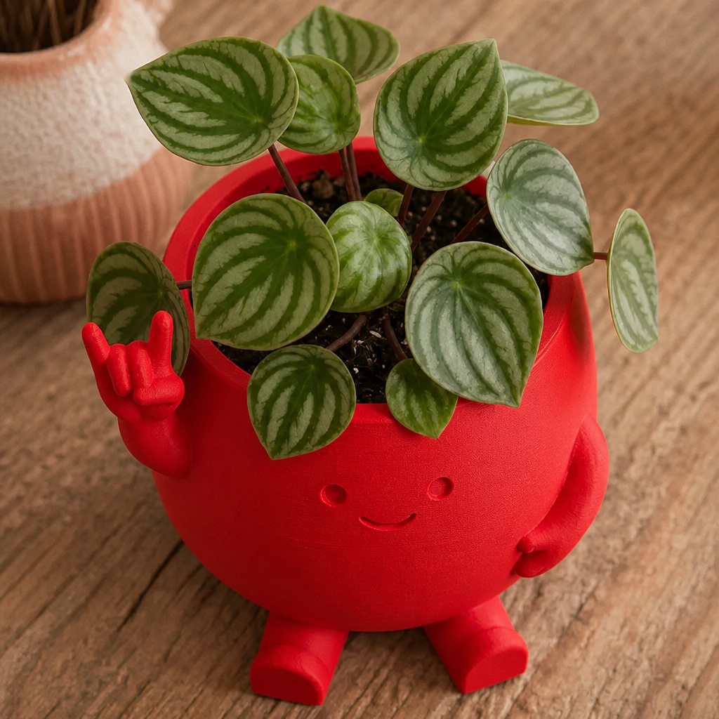 3D Baskı Smiley Face Planter - Gülümseyen Karakterli Saksı-Kırmızı