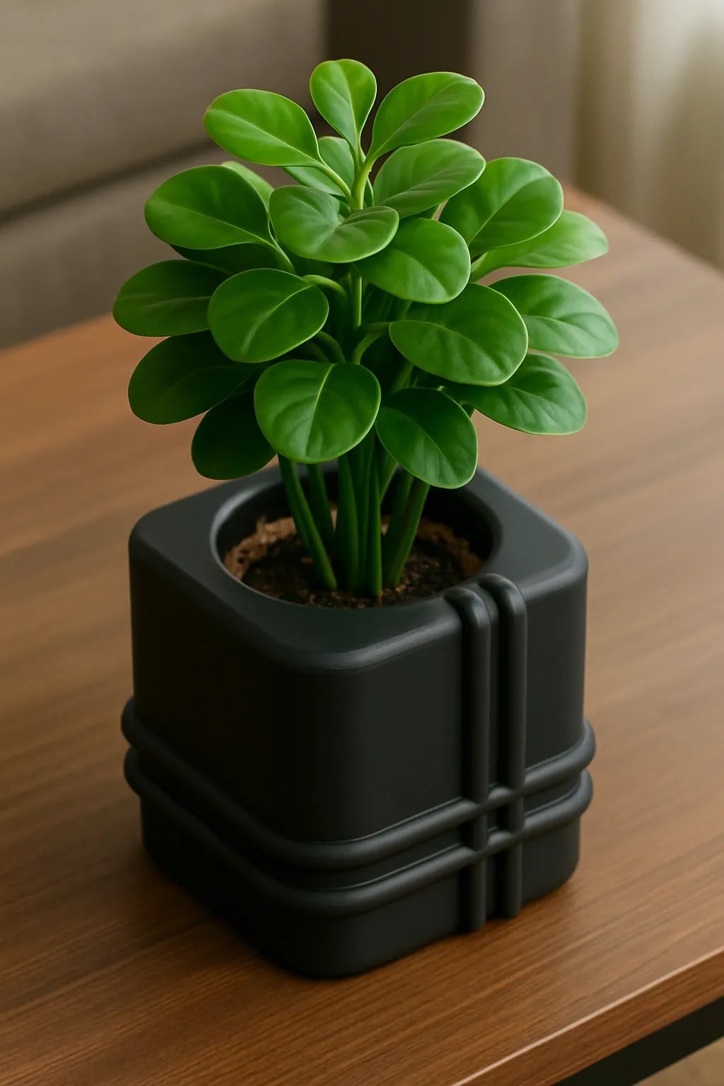 3D Baskı Square Planter - Izgara Desenli Küp Saksı-Siyah